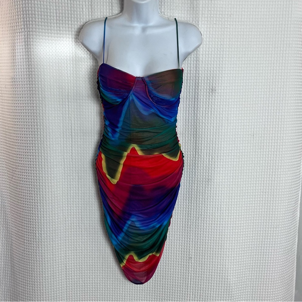 Blanc ladies Strapless Multicolor ruched Dress size large